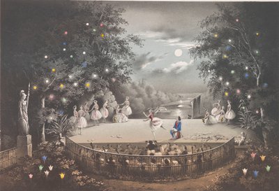 Balletten Naiad and Fisherman af C. Pugni i den lyserøde pavillon, i Peterhof Park, 1851. af Pyotr Fyodorovich Borel