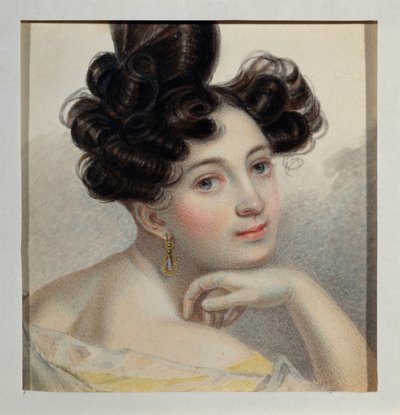Portræt af grevinde Glafira af Balmen. Værk af Pyotr (Piotr) Fyodorovich Sokolov (Peter Sokolov) (1791-1848), akvarel på papir, omkring 1828. Russisk kunst af Pyotr Fyodorovich Sokolov