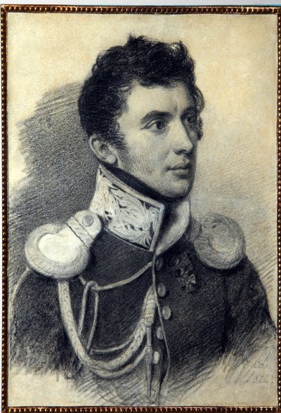 Portræt af Decembrist (eller Decabrist) Nikita Muravyov (1797-1843). (Portræt af Decembrist N. Muravyov). Værk af Pyotr (Piotr) Fyodorovich Sokolov (Pierre Sokolov) (1791-1848), blyant og pastel på pap, 1822. Russisk kunst, 1800-tallet, romantik. A.P af Pyotr Fyodorovich Sokolov