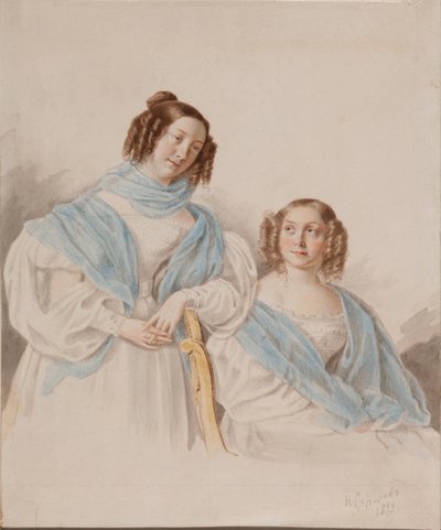Portræt af søstrene grevinder Antonina Dmitrievna 1813-1891 og Lidia Dmitrievna 1815-1882 Blud af Pyotr Petrovich Sokolov