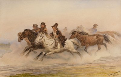 Nattevagten. Illustration til skitser fra et jægers album af I. Turgenev, 1867 af Pyotr Petrovich Sokolov