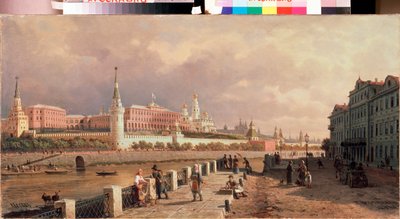 Udsigt over Kreml fra Sophia-dæmningen i Moskva - Maleri af Pyotr Petrovich Vereshchagin (Pyotr Vereshchagin) (1836-1886), olie på lærred af Pjotr ​​​​Petrowitsch Wereschtschagin