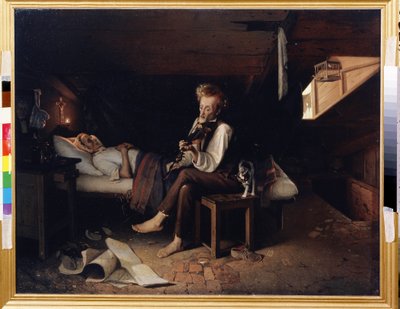 En gal violinist ved sin mors dødsleje (A Mad Violonist at Mother