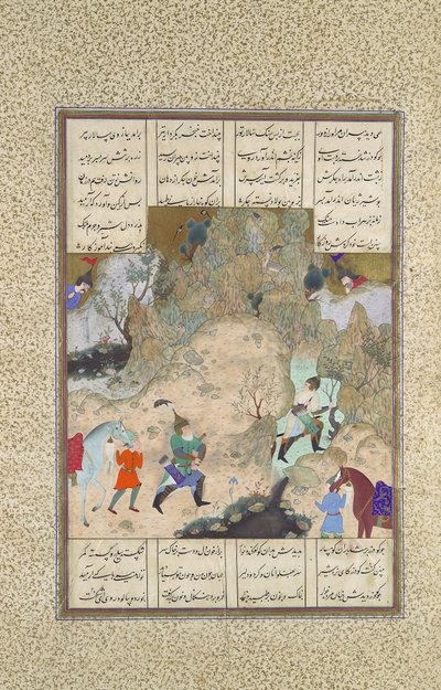 The Final Joust of the Rooks: Gudarz Versus Piran, Folio 346r from the Shahnama..., ca.1525-30. af Qasim ibn 