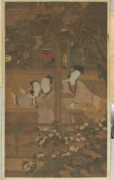 Drøm om det røde kammer (hængende rulle, blæk og farve på silke) af Qing Dynasty Chinese School