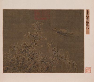 At fiske alene i en iskold flod af Qing Dynasty Chinese School