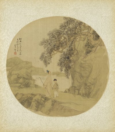 Landskab med figurer, 1883 af Qing Dynasty Chinese School