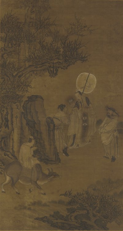 Premierminister Yang Su og den flittige ungdom, 17.-18. århundrede (blæk og farve på silkepanel) af Qing Dynasty Chinese School