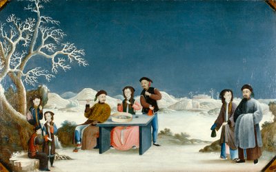 Vinterscene med fjerntliggende fæstning, ca. 1800 (olie på lærred) af Qing Dynasty Chinese School