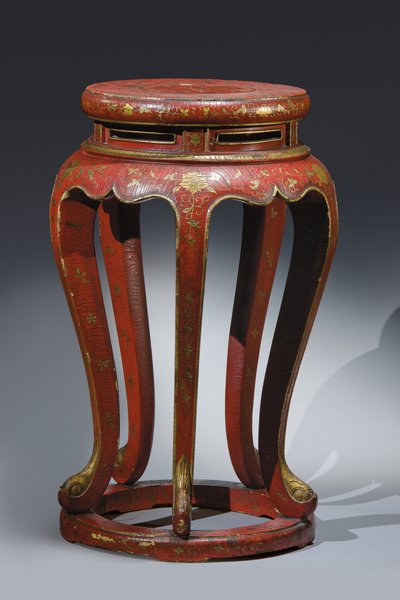 Jardinière (lakeret i rødt med guld, brun og grøn detalje) af Qing Dynasty Chinese School
