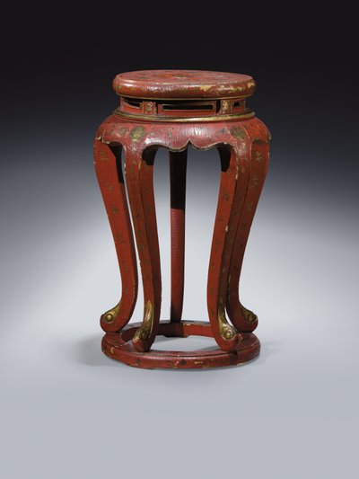 Jardinière (lakeret i rødt med guld, brun og grøn detalje) af Qing Dynasty Chinese School