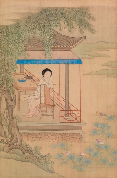 Siddende pige på verandaen af Qiu Ying