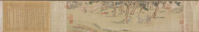 Zhao Mengfu skriver hjertet Hridaya Sutra i bytte for te, 1542-43. af Qiu Ying