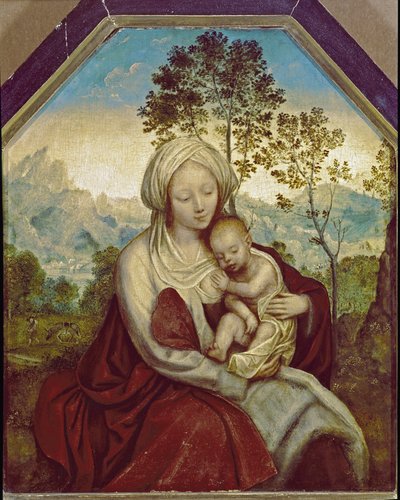 Madonna og barnet (tempera og olie på træ af Quentin Massys or Metsys