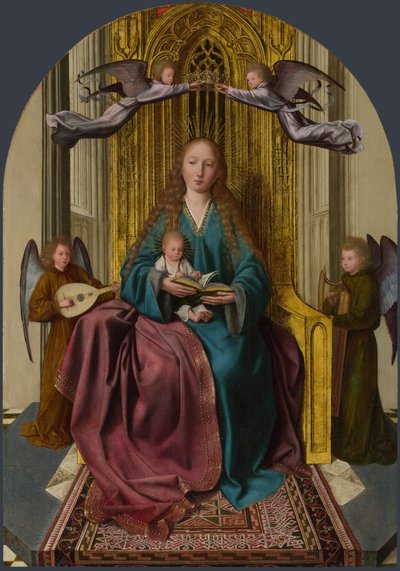 Jomfruen og barnet på tronen, med fire engle, ca. 1495 af Quentin Massys or Metsys