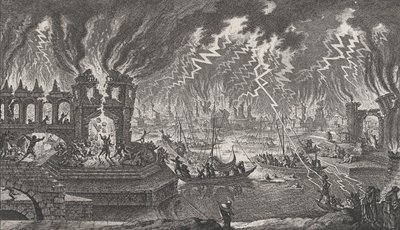 Udsigt over en brand, 1700-tallet. af Quentin Pierre Chedel