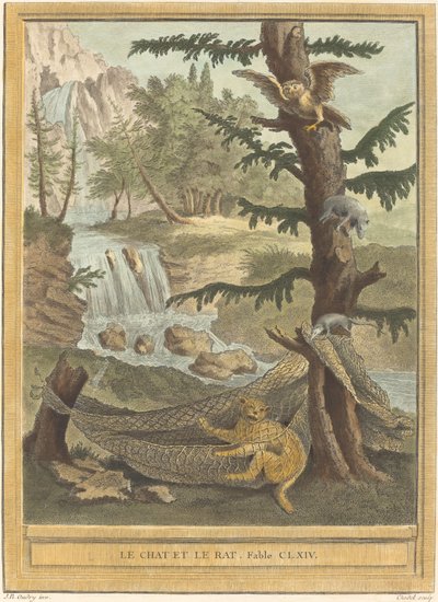 Le chat et le rat (Katten og rotten) af Quentin Pierre Chedel after Jean Baptiste Oudry