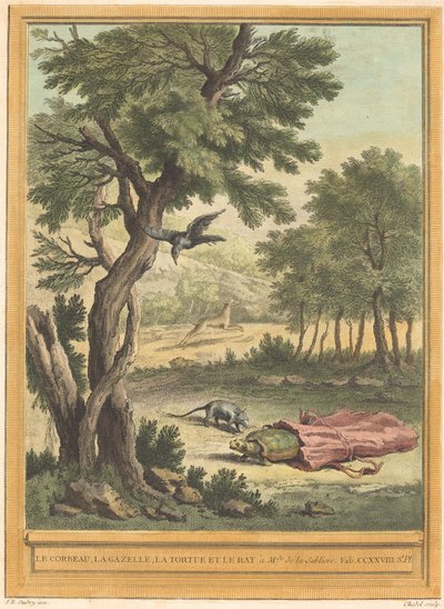 Kragen, Gazellen, Skildpadden og Rotten (Kragen, Gazellen, Skildpadden og af Quentin Pierre Chedel after Jean Baptiste Oudry