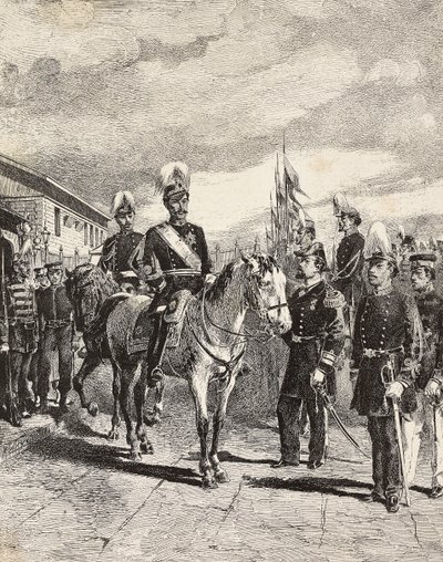 Japansk hær: Infanterisoldater, stabschefer, generalmajor, kavaleri, viceadmiral, infanterikaptajn, skytte, Japan, gravering fra tegning af Quinto Cenni, fra L