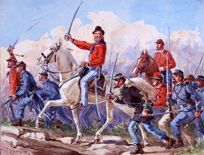 Risorgimento: Giuseppe Garibaldis (1807-1882) tropper marcherer mod Rom. Akvarel af Quinto Cenni 1892 af Quinto Cenni