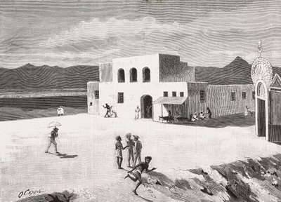 Den italienske postbygning, Massawa, Eritrea, gravering fra en tegning af Quinto Cenni og en skitse af Pieragostini, fra L