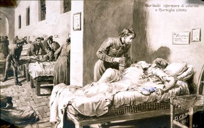 Den italienske patriot Giuseppe Garibaldi (1807-1882) sygeplejerske, under navnet Pan-Borel (Pane Borel), til kolerapatienterne i Marseille i 1836. Postkort fra det 19. århundredes privatsamling af Quinto Cenni