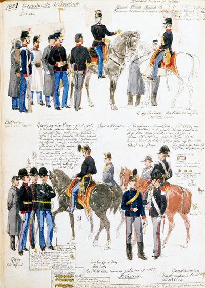 Uniformer af Storhertugdømmet Toscana i 1851, plade taget fra Cenni codex, samling af militærskitser tegnet af Quinto Cenni (1845-1917) af Quinto Cenni