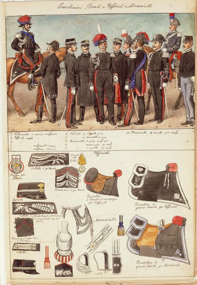 Uniformer af kongelige Carabinieri, officerer og underofficerer fra Kongeriget Italien, farveplade af Quinto Cenni af Quinto Cenni