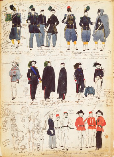 Forskellige italienske uniformer i almindelig brug mellem 1847 og 1870 af Quinto Cenni, farveplade af Quinto Cenni