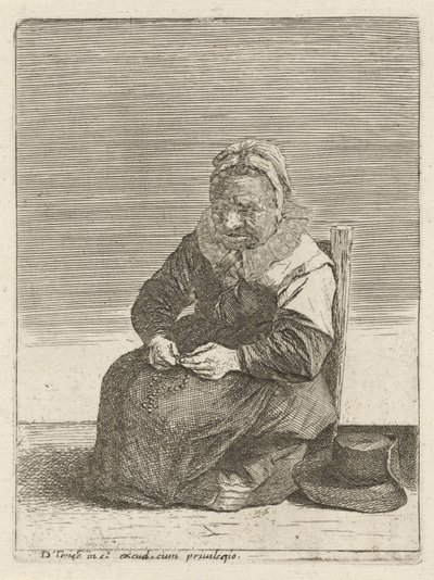 Gammel kvinde med rosenkrans Fuldgyldige landmænd (serietitel) af Quirin Boel (attributed to)