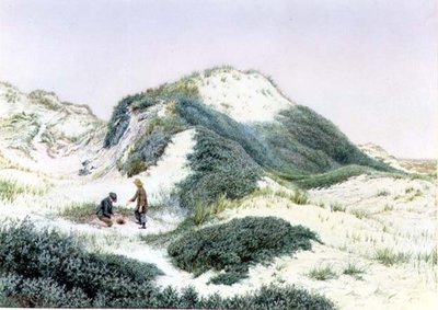 Blandt sandbakkerne i Hightown 1885 (akvarel) af R.H. Rutherford