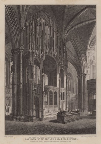 Helligdommen for biskop Waynflete, grundlægger af Magdalen College, Oxford, i Winchester Cathedral (gravering) af R. (after) Essex