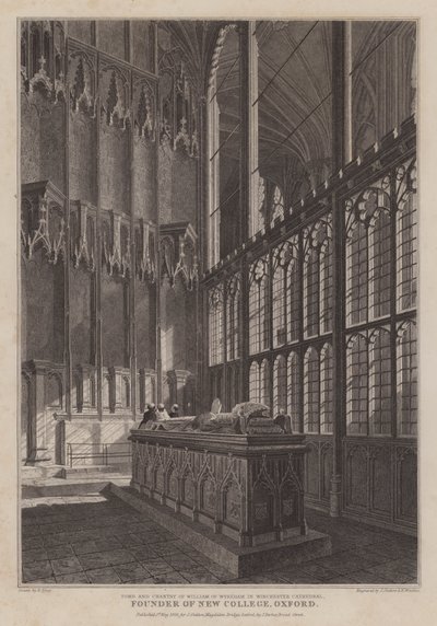 Grav og sang af William af Wykeham, grundlægger af New College, Oxford, i Winchester Cathedral (gravering) af R. (after) Essex