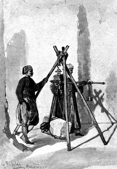 Vejning af stenblokkene, Egypten, 1880 af R. Brandamour