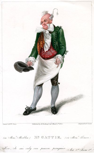 Mr Gattie som Monsieur Morbleu i Monsieur Tonson, 1822. af R. Cooper
