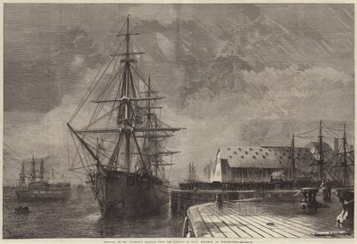 Fjernelse af hr. Peabodys rester fra jernbanen til HMS Monarch i Portsmouth af R. Dudley