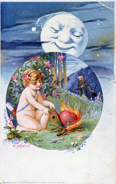 Postkort fra sættet Ill Hearts, ca. 1900 (farvestik) af R. Kratki