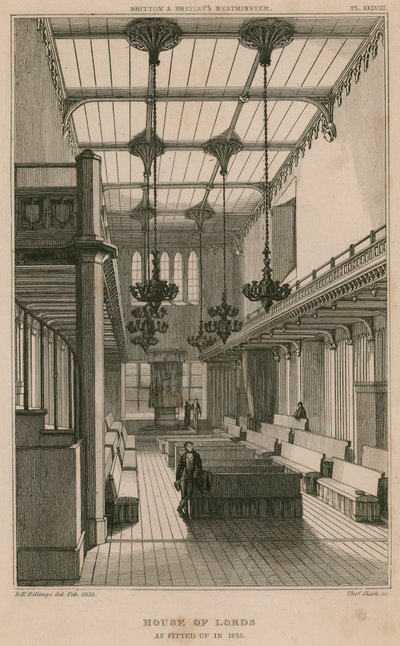 House of Lords, Westminster, London, som indrettet i 1835 af R. W. Billings
