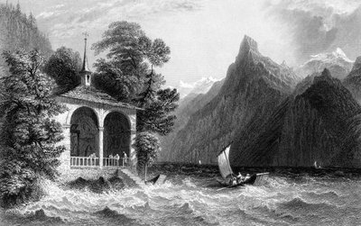 Fortæller Kapel, Uri-søen, Schweiz, 1836. af R. Wallis