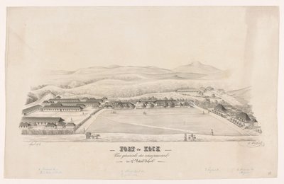 Udsigt over Fort de Kock Fort de Kock / Vue générale du campemente / du 17de Batail.on Infant.rie (titel på objekt) af R. Walthert (signed by artist)