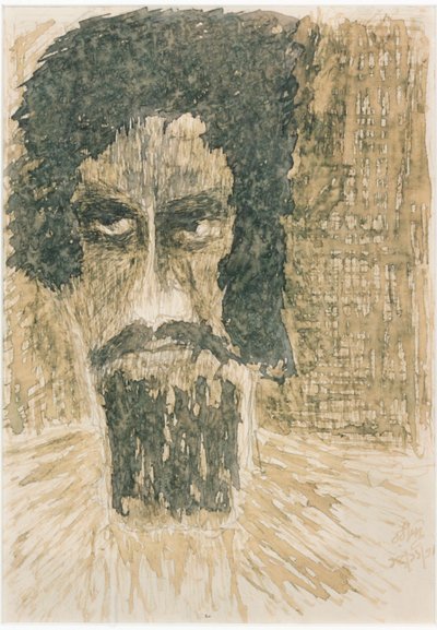 Et hoved (blæk på papir) af Rabindranath Tagore