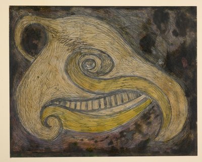 Et zoomorfisk hoved, der kombinerer forslag af et fårekranie med et benet næb af Rabindranath Tagore