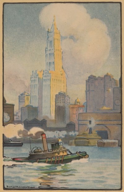 Woolworth-bygningen fra færgen, 1914. af Rachael Robinson Elmer