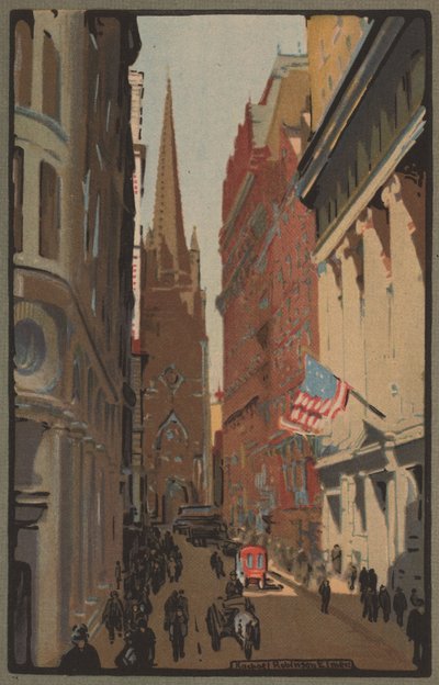 Trinity Church og Wall Street, 1914. af Rachael Robinson Elmer