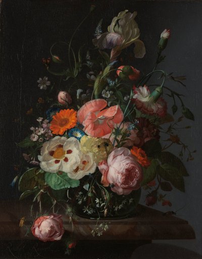 Stilleben med blomster på en marmorbordplade af Rachel Ruysch