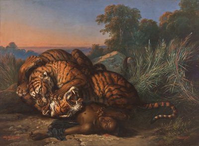 Kæmpende tigre over liget af en javaneser af Raden Ben Jaggia Saleh Syarif Bustaman