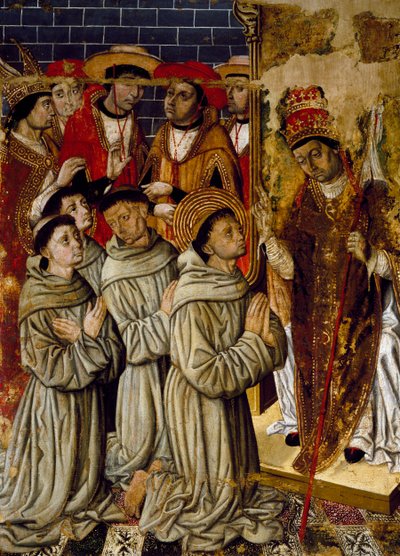 Miraklernes cyklus, detalje fra San Bernardino-altertavlen, af Joan Figuera og Tomas Rafael (aktiv i anden halvdel af det 16. århundrede), tempera på panel, 399x253 cm. Detalje. af Rafael & Figuera Joan (active c.1454 1477) Tomas