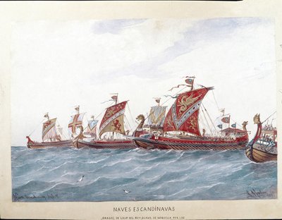 Repræsentation af kong Olaf I af Norges flåde af Rafael Monleon y Torres