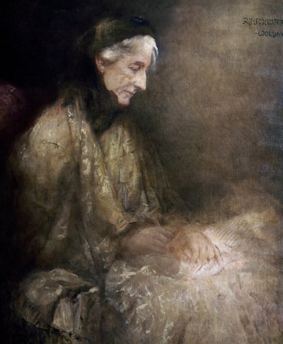 Portræt af Cosima Wagner (1838 - 1930), datter af Franz Liszt, kone til Richard Wagner (olie på lærred) af Raffael Woldan-Schuster