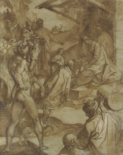 Magiernes tilbedelse, 1550-78. af Raffaellino da Reggio